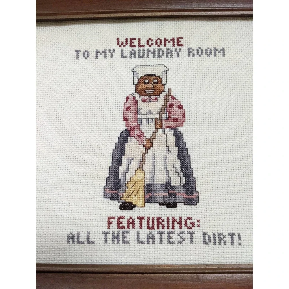 Vintage aunt laundry room Framed cross stitch featuring latest dirt funny